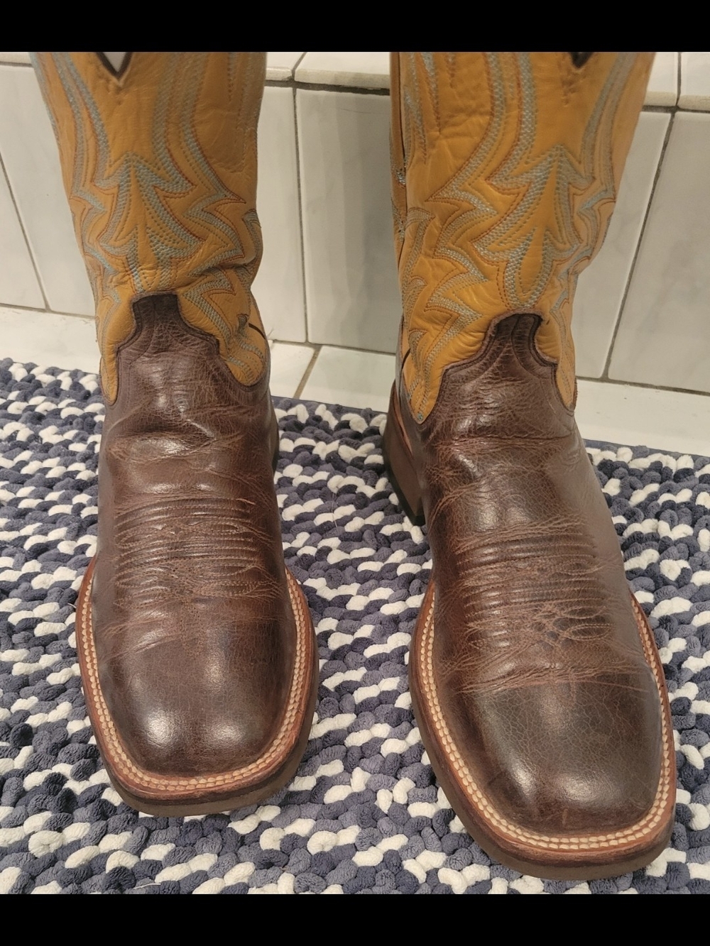 Lucchese Men's Brown Leather Western Boots with Yellow Shaft